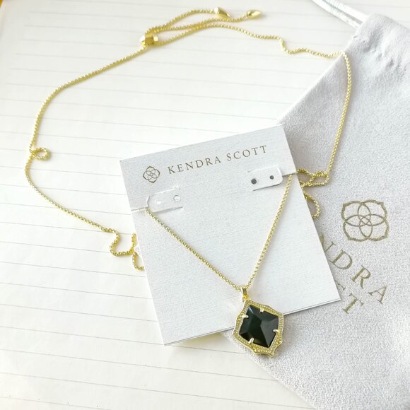 Kendra Scott - Kacey Gold Black Opaque Glass Long Necklace - Picture 2 of 3